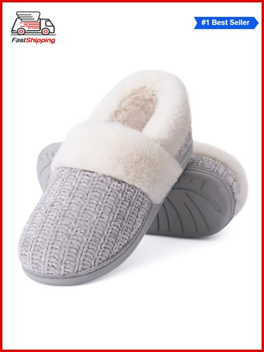 ✨Evshine Fuzzy Memory Foam Slippers Women Closed Back Knit House Shoes